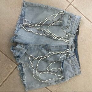 Beyonce Carter tour- Fashion Nova Blue Jean Shorts with Swirled Embellishments
